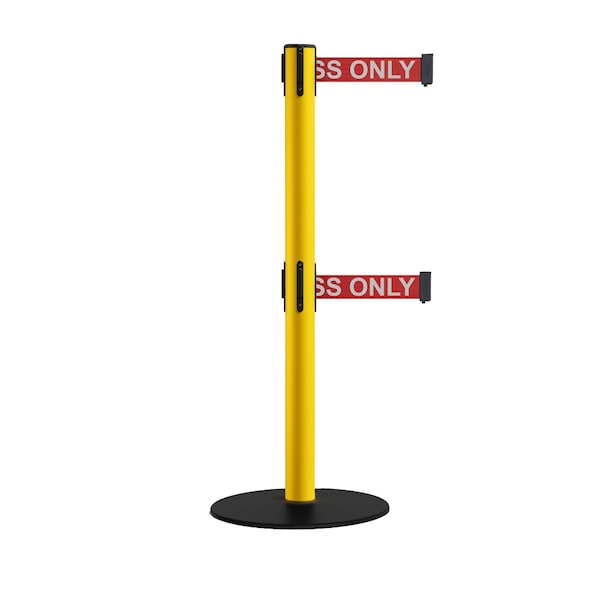 Montour Line Retractable Dbl Belt 2.5" YW Post , Low Base, 7.5'R.Auth.Belt S400D-YW-AUTHRW-75 - main